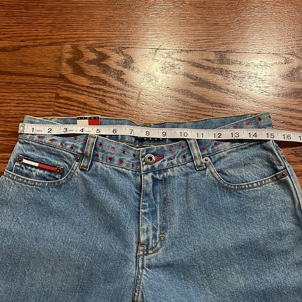 NWT TOMMY JEANS VINTAGE woman’s Star dazzle rhinestone flare  jeans high slits 9 - Picture 13 of 17